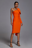 Abbey Orange One Shoulder Bandage Dress -- Bellabarnett