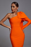 Abbey Orange One Shoulder Bandage Dress -- Bellabarnett